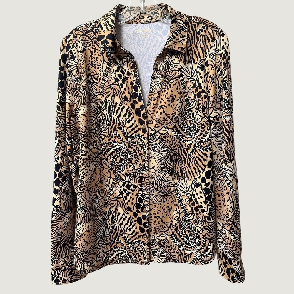Lilly Pulitzer Marlena Large Walk On The Wild Side Button Down Shirt Safari